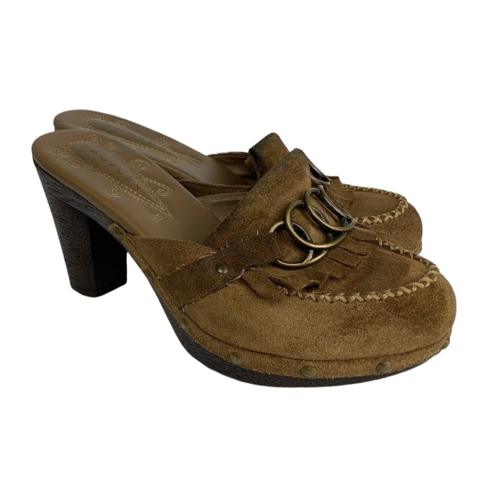Truflex TF-Kona Mule Clog Slide Suede Leather Upper with a Block Heel Size 6